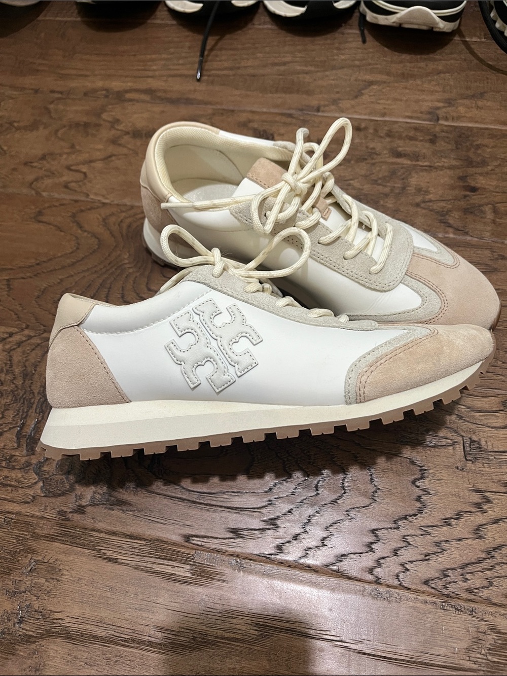 Tory Burch Cream and Beige Logo Trainer Sneakers